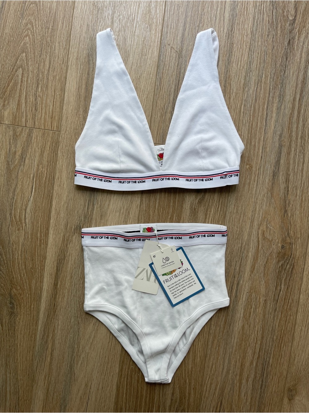Zara x Fruit of the Loom white ribbed underwear set